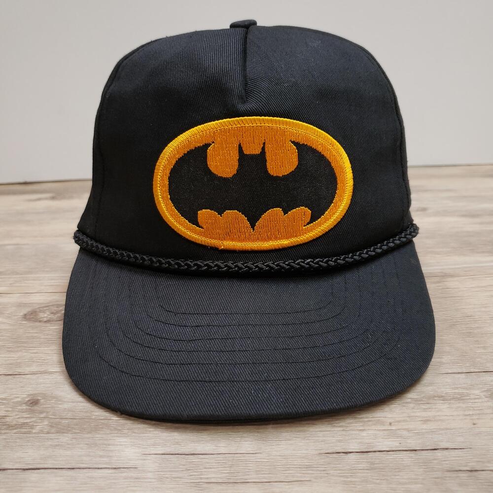 Vintage Batman DC Comics Hat Cap Snapback Mens One Size Black Rope Patch Logo